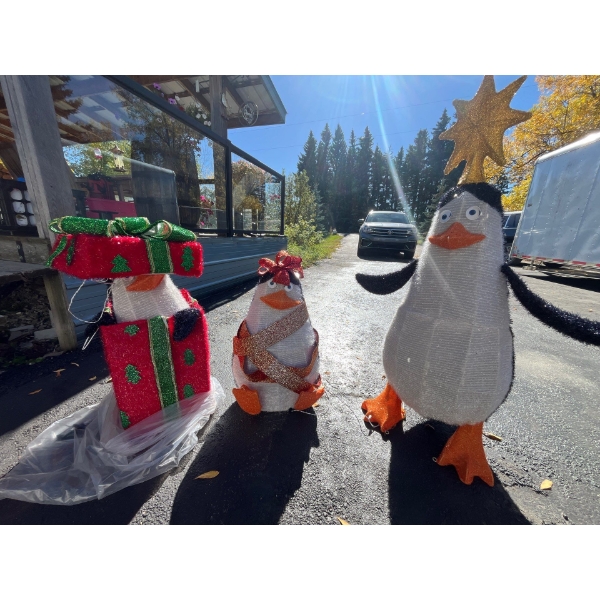  set of three Christmas penguin decorations49” 36” 24”