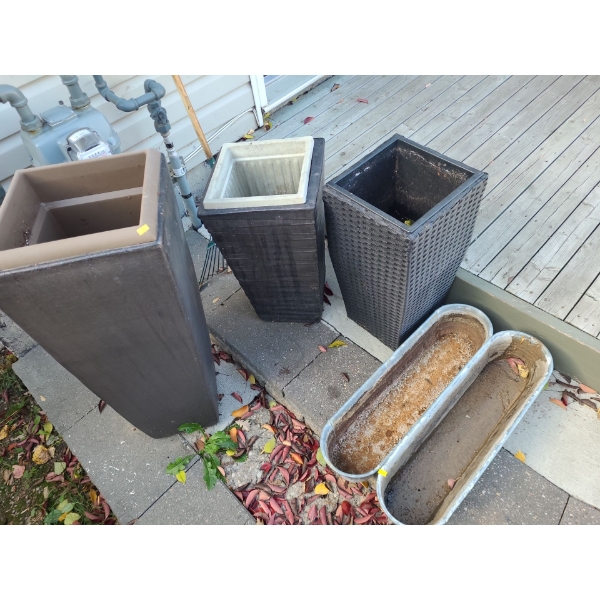 Assorted Outdoor Planters (Some Heavy, Tallest is 37"T, 14"W, 14"D)