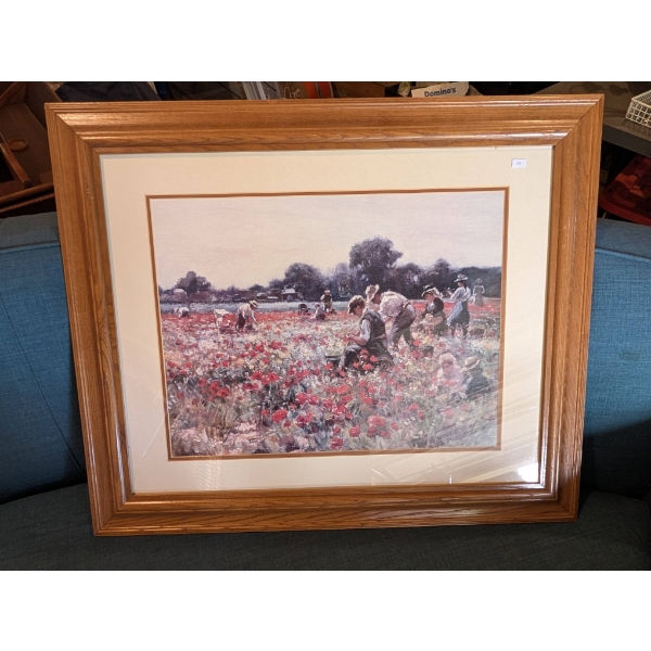 Framed Print of Field Workers Picking Flowers