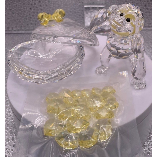Swarovski Crystal Heart Candy Dish with Crystal Candies and Monkey