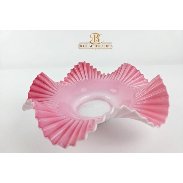  Pink Ruffled "Bride's Basket" Victorian-Era Art Glass 