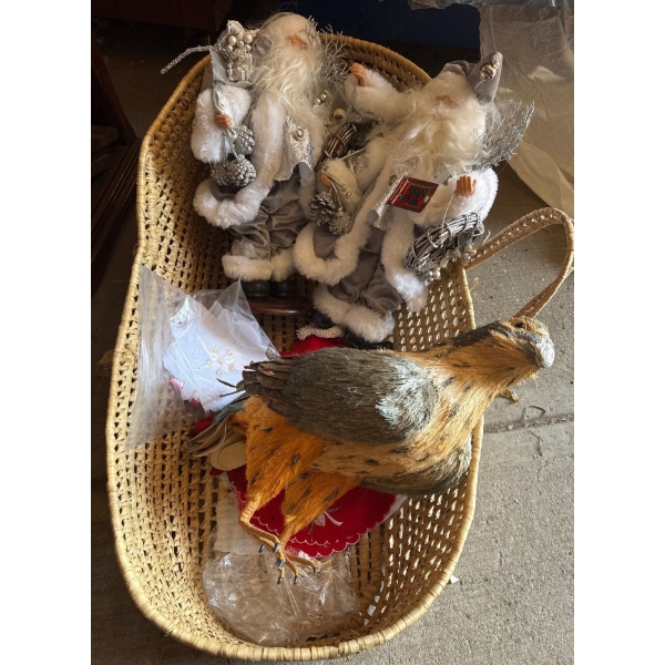 Home Decor Incl. Decorative Santas, Decorative Eagle, Woven Basket (32L) 