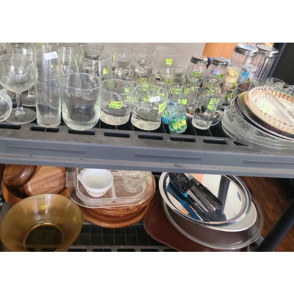 Contents of Shelf: Wine Glasses, Shot Glasses, Servingware