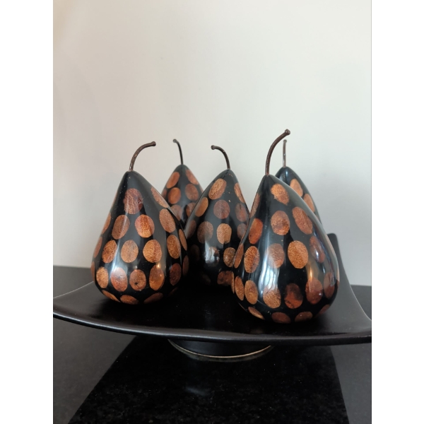 Decorative Peruvian Hand-Carved & Burned Gourds Shaped Like Pears- Traditional Folk Art Etched & Car