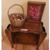 Image 1 : Wooden Table, Hand-Painted Egg Collection, and Framed Decorative Art