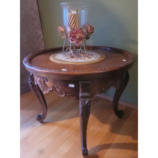 Antique Victorian Wooden Side Table w/ Decorative Piece - 24W, 19T