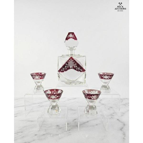 Red Ruby Decanter Plus 4 Glasses 9''INCHES IN HEIGHT