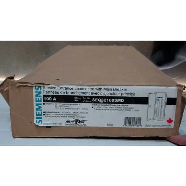 SIEMENS 100A Service Entrance Load Center Mo. SEQ32100SMD