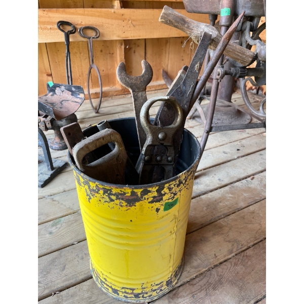 Large Vintage Bucket Of Antique Tools 