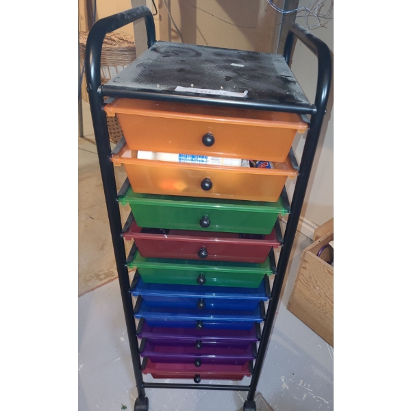 Utility Rolling Organizer with 10 Storage Drawers incl Variety of Paint 13 w, 15 d, 17 1/2 h