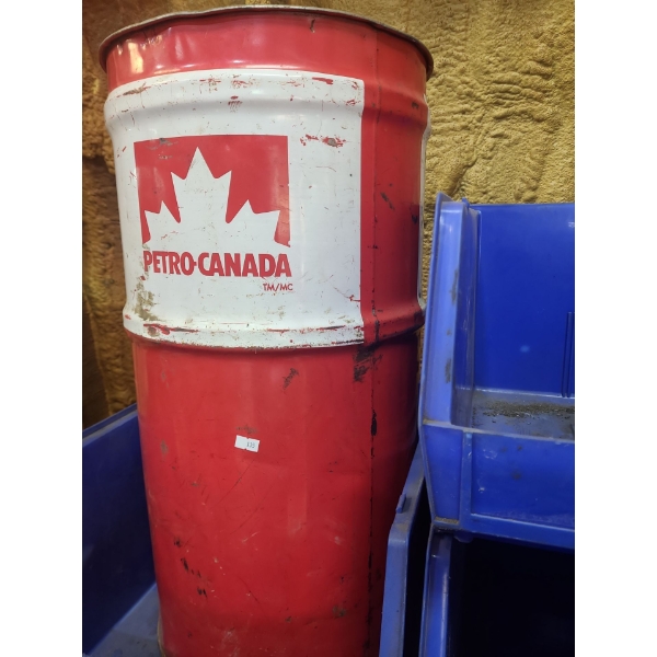 Stackable Garage Storage Bins 16 W, 18 D, 11 T Each and Petro Canada Can 14.5" Top, 27 T 
