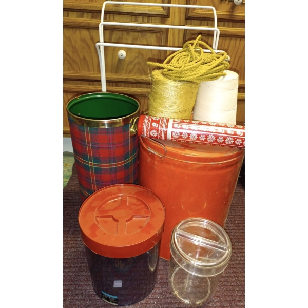 Collection Of Vintage Household Items  Towel Rack, Flour Tin & More