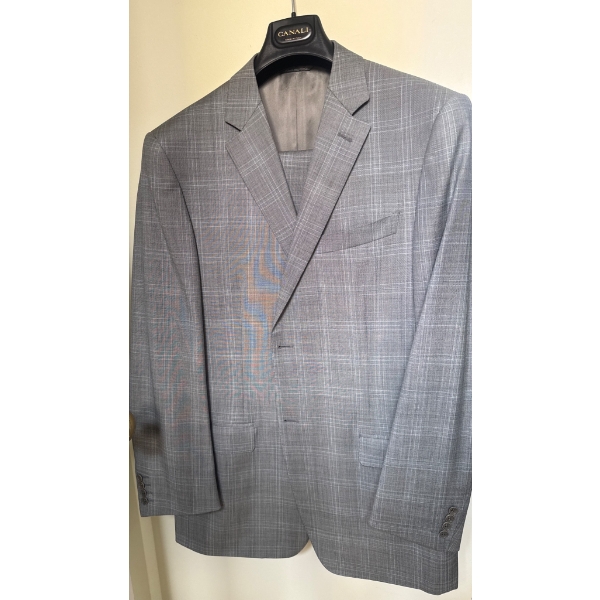 Men's Henry Singer 42 Tall Suit by Canali in Gray Plaid
