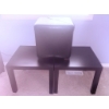 Image 2 : Framed Floral Artwork, Black Leather Ottoman, and Pair of Black Side Tables