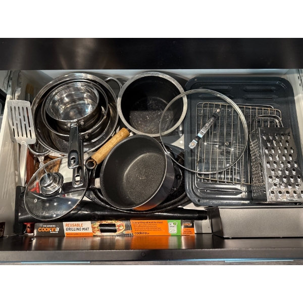 Kitchen Supplies- Pots, Pans, Grader, Flipper Reusable Cook Mat & More