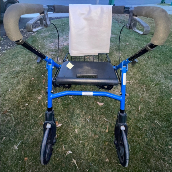Evolution Medical Assist Front Walker w/ Wheels & Brakes & Seat  Basket & Blanket for you Too!