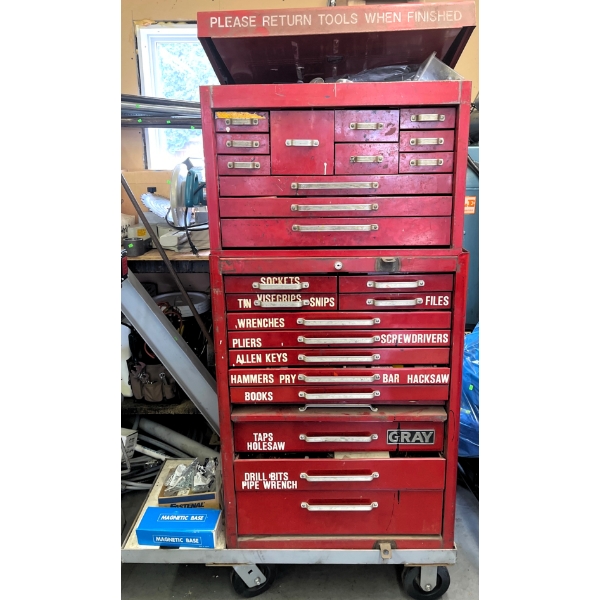 Gray Rolling Tool Chest With Extensive Mechanic and Machinist Hand Tools