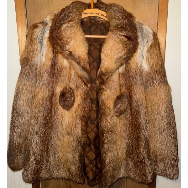 Ladies Genuine Red Fox Fur Hooded Coat Size M - Made In Italy
