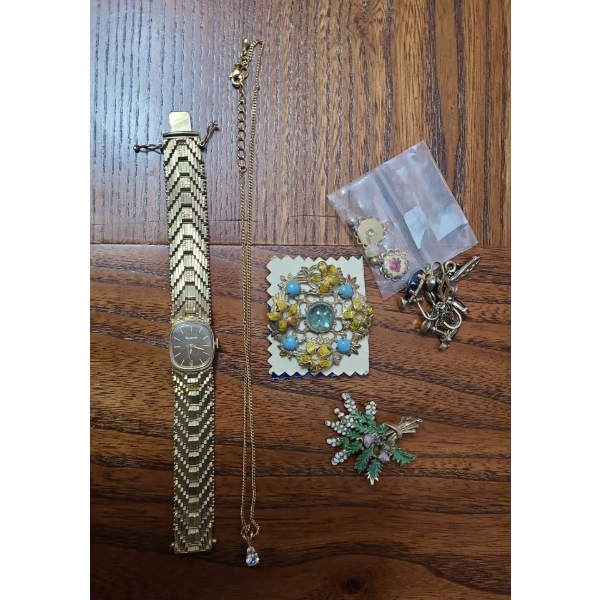 Bulova Watch, Vintage Czech Republic Brooch, Faux Cameo Earrings/Pendant & Costume Jewelery