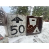 Image 3 : antique tractor seat with antique gas can axe and two road signs 50 and up and camping great for any