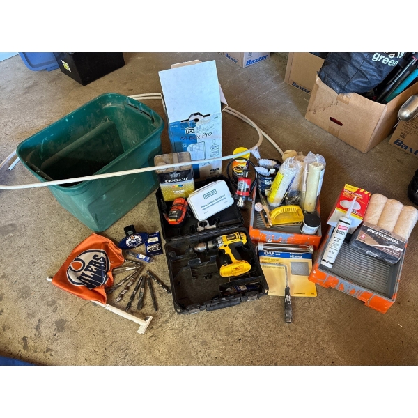 MISC. Garage Finds - Painting Supplies Dewalt 18V Driver Shop Paper Towel Dispenser & More