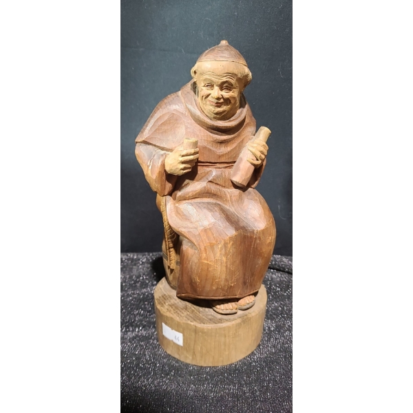 Anri Carved Wooden Monk 4" Diameter Base, 9.5 T 