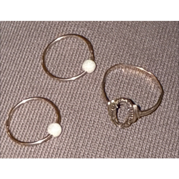 14K Stamped Small Hoops w/ White Stone (0.59g), And Bonus 10K Stamped Scrap Gold Ring  (1.11g)