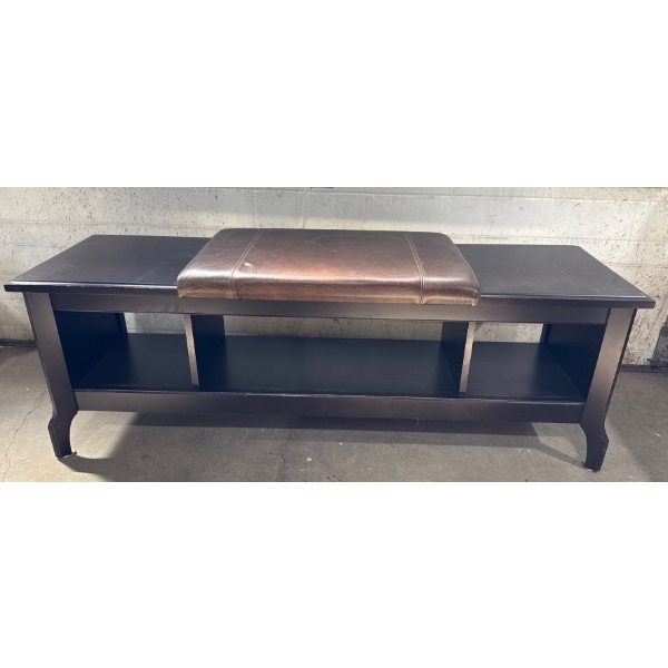 Mahogany & Genuine Leather Console Bench 56x17x20