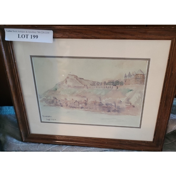 Quebec Watercolor Framed Under Glass 15 w 13 h 