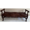 Image 3 : European Solid Wood Bench Tufted Brown Leather 60L x 17T x 18D