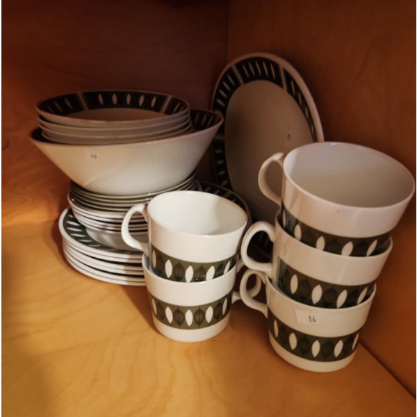 Dinnerware- Johnson Bros "Snowhite"-  Plates, Serving Bowl, Mugs and Also Some Green Saucers