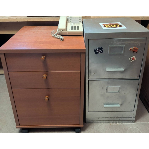 Two Unique Filing Cabinets w/ A Landline Telephone