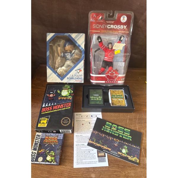 Sydney Crosby Canada Hockey Figurine In Box w/ J.A. Happ Bobblehead  & Boss Monster Card Games 