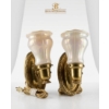 Image 1 : Pair Of Vintage Victorian-Style Brass Wall Sconces And Glass Shades. 