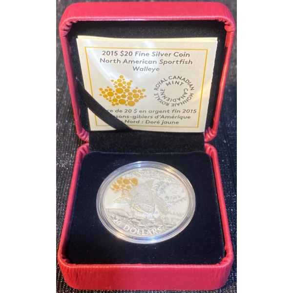 2015 $20 North American Sportfish Walleye Fine Silver Coin 31.39 Grams