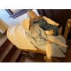 Image 1 :  small handmade wooden carriage with ceramic figures.