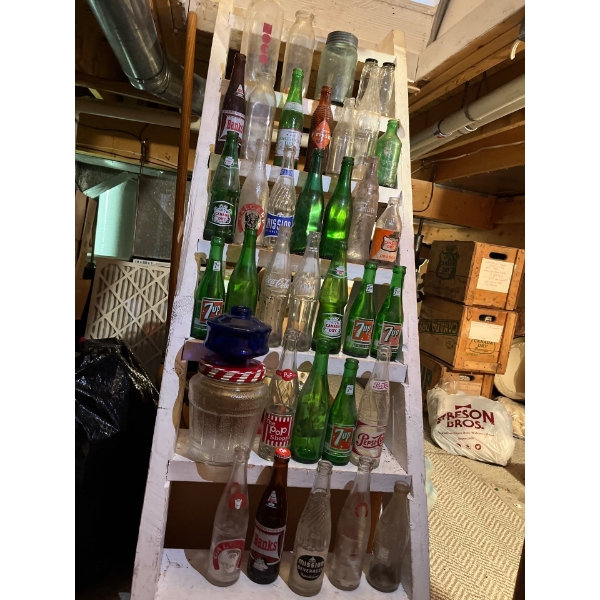 Great collection of vintage bottles, Crush  Coca-Cola Canada dry Pepsi, 7-Up banks, mission, bevera
