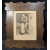 Image 2 : Antique Print in Oak Frame w/ Courting Couple Made In Occupied Japan