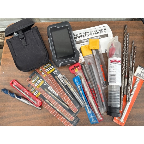 4.3" LCD Hand Held Inspection Camera w/ Hard Shell Case & Assorted Drill Bits 