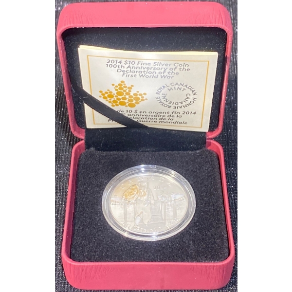 2014 $10 100th Anniversary of the Declaration of WWI Fine Silver Coin 15.87 Grams