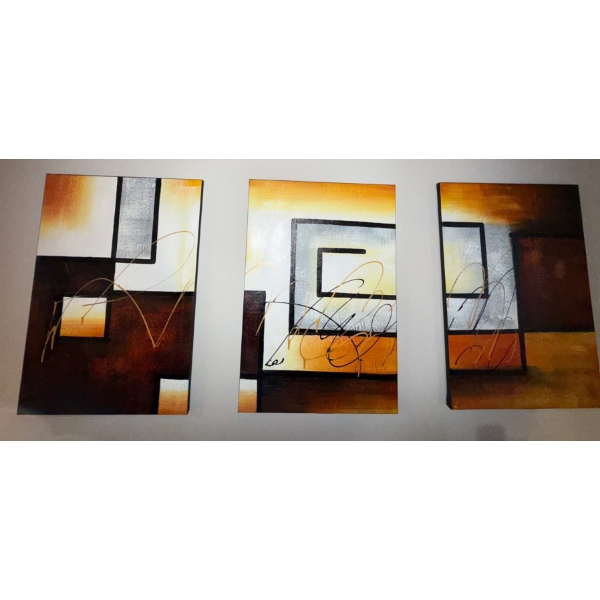 Modern Canvas Abstract Painting (Three Piece) & Unique Wall Hanging 40x25"tall