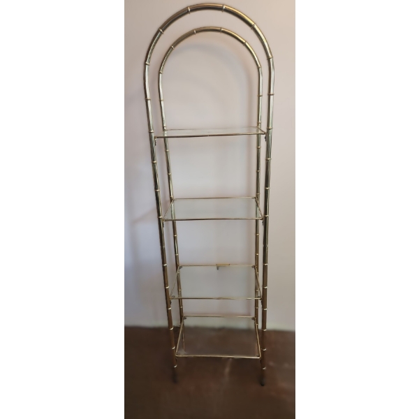Brass "Bamboo" Display Shelving w/ 4 Glass Shelves 16 W, 12 D, 58 T 