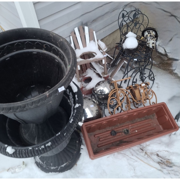 Garden Decor Includes: Large Plastic Urn Planter 21 T, 15 W Diameter Opening, Gazing Balls and More!