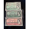 Image 1 :  1954 Bank of Canada two dollar bill one dollar bill Sn#        D/L748999 & 2 Consecutive 1$ bills 