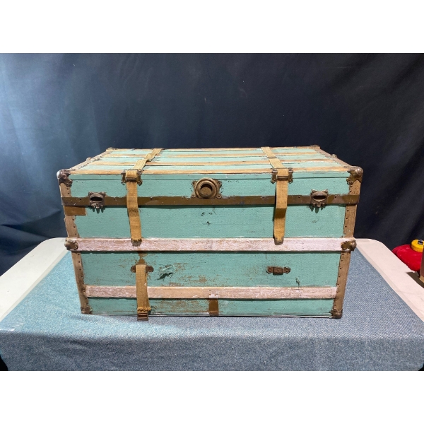 Turquoise Wooden Chest Length: 36 1/2" Width: 19" Height: 20 3/4" 