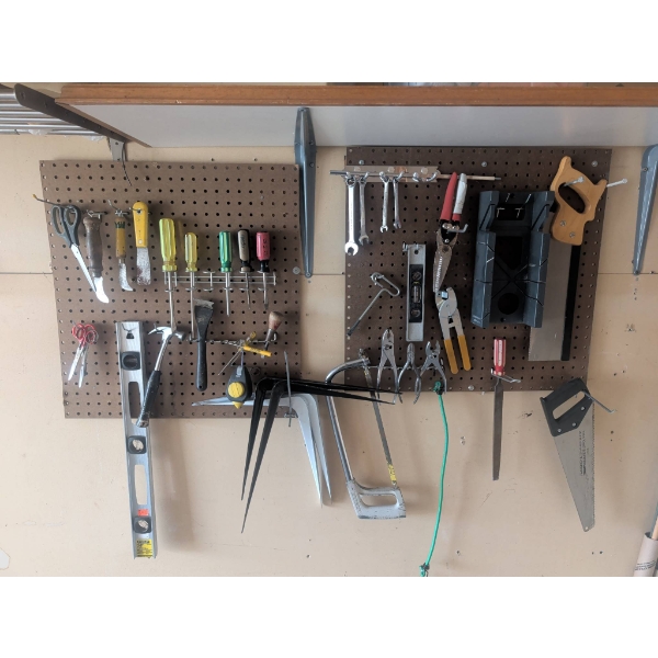 Tools with Pegboards, Hooks, and Garage Organizational Accessories