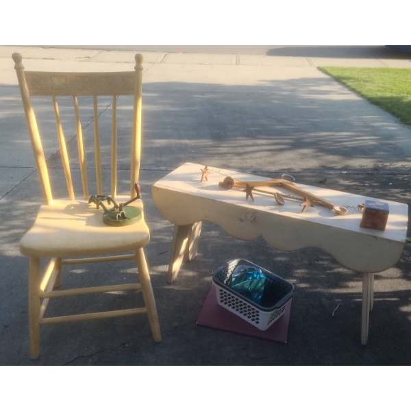 Wooden Chair, Painted Bench, Apple Peeler, Vintage Toy, Book