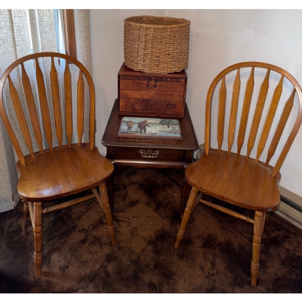 2 Oak Dining Chairs w/ French Provincial End Table 25T & more 