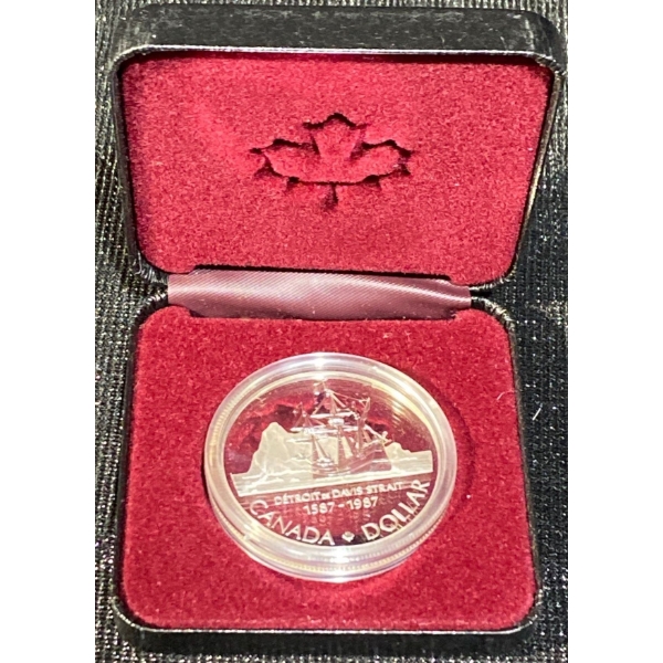 1987 John Davis's Exploration Canadian Proof Silver Dollar 