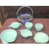 Image 1 : Blue Melamine Dishware and Cobalt Glass Basket